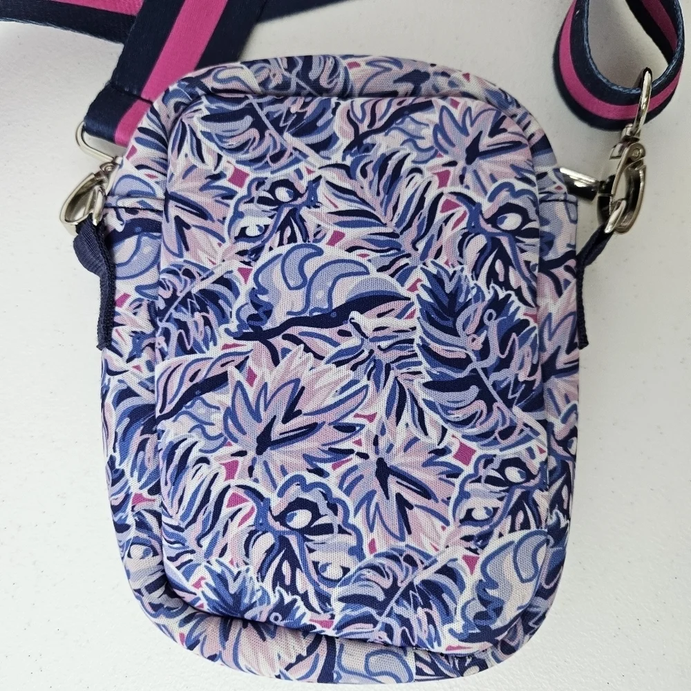 Simply Southern Neobag Blue Leaf Print Mini Crossbody Bag with Striped Strap